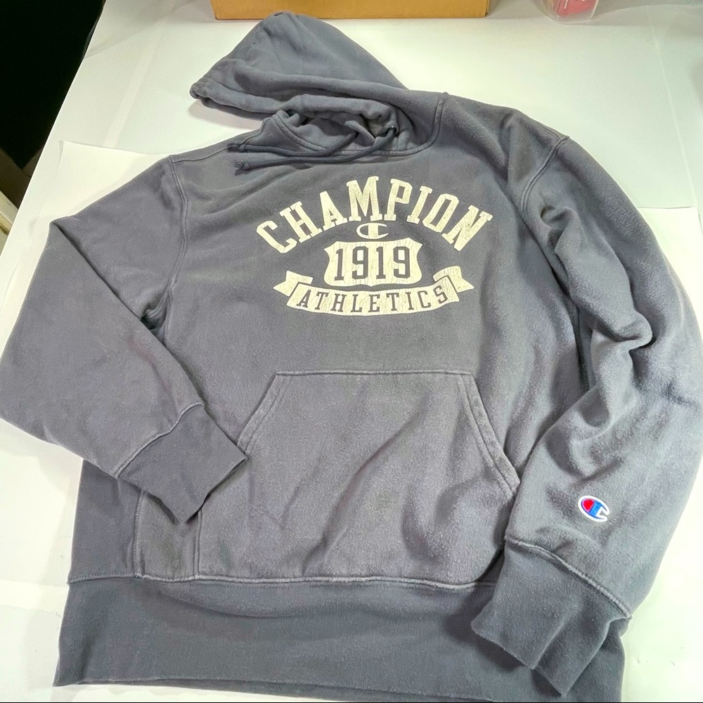 Champion Vintage Men Medium Grey Hoodie Sweatshirt